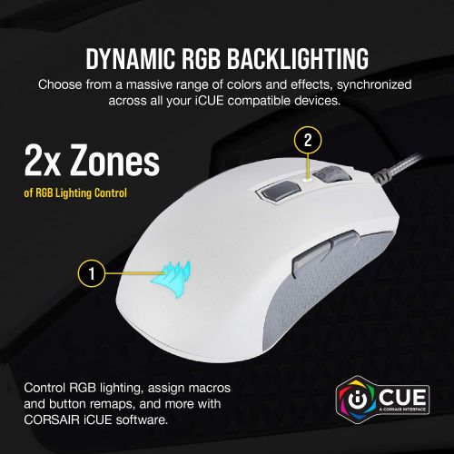 커세어 Corsair M55 RGB Pro Wired Ambidextrous Multi-Grip Gaming Mouse - 12,400 DPI Adjustable Sensor - 8 Programmable Buttons - White