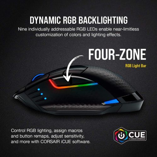 커세어 Corsair Dark Core RGB Pro, Wireless FPS/MOBA Gaming Mouse with SLIPSTREAM Technology, Black, Backlit RGB LED, 18000 DPI, Optical,CH-9315411-NA