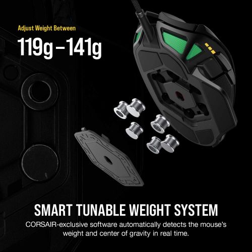 커세어 Corsair Nightsword RGB - Comfort Performance Tunable FPS/MOBA Optical Ergonomic Gaming Mouse with Backlit RGB LED, 18000 DPI, Black