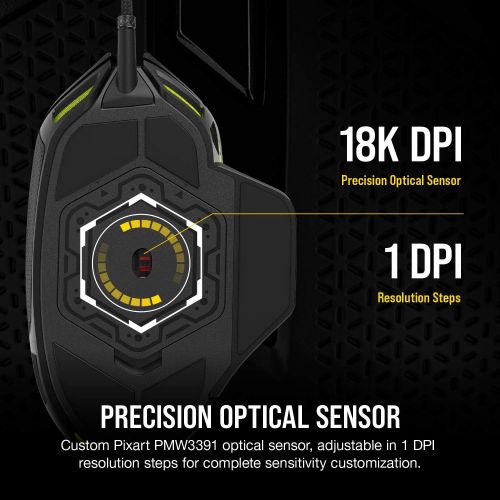 커세어 Corsair Nightsword RGB - Comfort Performance Tunable FPS/MOBA Optical Ergonomic Gaming Mouse with Backlit RGB LED, 18000 DPI, Black