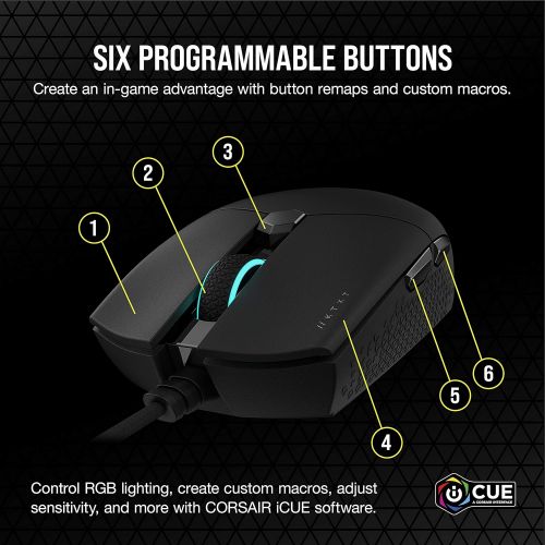 커세어 Corsair Katar Pro XT Ultra-Light Gaming Mouse- 18k DPI PixArt Optical Sensor- RGB Scroll Wheel Lighting- 6 Programmable Buttons- Lightweight Paracord Cable