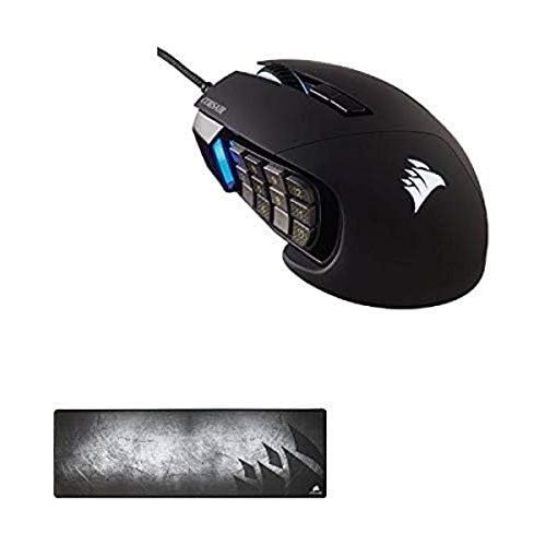 커세어 Corsair Gaming SCIMITAR Pro RGB Gaming Mouse, Backlit RGB LED, 16000 DPI, Black Side Panel, Optical and Corsair Gaming MM300 Anti-Fray Cloth Gaming Mouse Pad, Extended