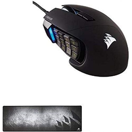 커세어 Corsair Gaming SCIMITAR Pro RGB Gaming Mouse, Backlit RGB LED, 16000 DPI, Black Side Panel, Optical and Corsair Gaming MM300 Anti-Fray Cloth Gaming Mouse Pad, Extended