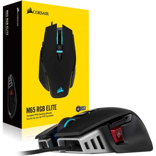 커세어 Corsair M65 RGB Elite ? Wired FPS and MOBA Gaming Mouse ? Adjustable Weight and Balance ? Durable Aluminum Frame ? 18,000 DPI Optical Sensor , Black