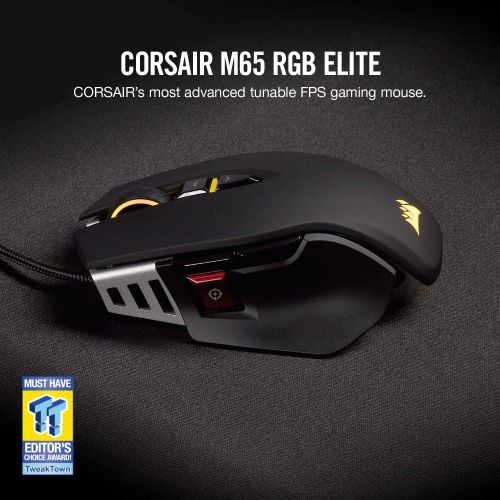 커세어 Corsair M65 RGB Elite ? Wired FPS and MOBA Gaming Mouse ? Adjustable Weight and Balance ? Durable Aluminum Frame ? 18,000 DPI Optical Sensor , Black