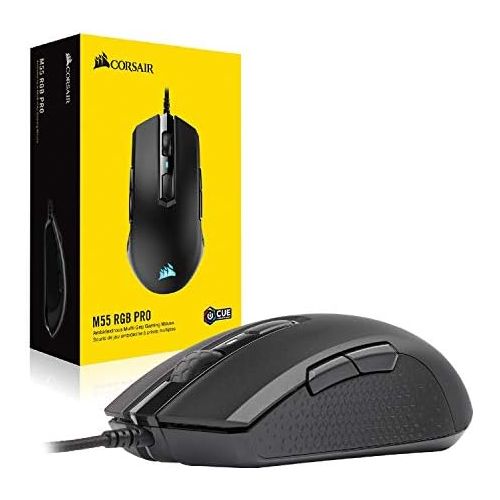 커세어 Corsair M55 RGB Pro Wired Ambidextrous Multi-Grip Gaming Mouse - 12,400 DPI Adjustable Sensor - 8 Programmable Buttons - Black