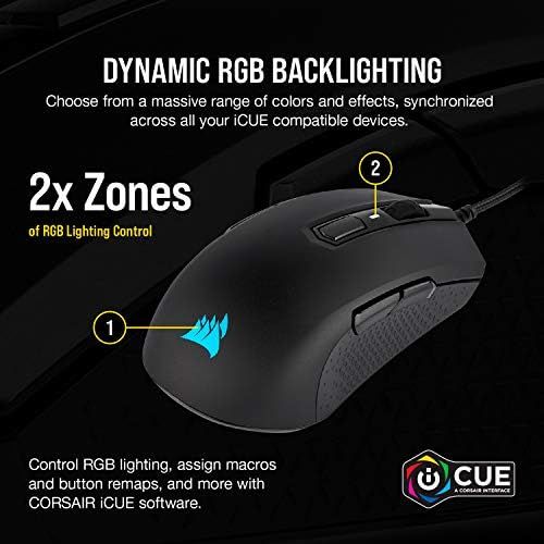커세어 Corsair M55 RGB Pro Wired Ambidextrous Multi-Grip Gaming Mouse - 12,400 DPI Adjustable Sensor - 8 Programmable Buttons - Black