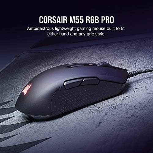 커세어 Corsair M55 RGB Pro Wired Ambidextrous Multi-Grip Gaming Mouse - 12,400 DPI Adjustable Sensor - 8 Programmable Buttons - Black