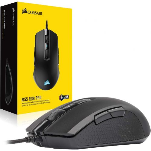 커세어 Corsair M55 RGB Pro Wired Ambidextrous Multi-Grip Gaming Mouse - 12,400 DPI Adjustable Sensor - 8 Programmable Buttons - Black