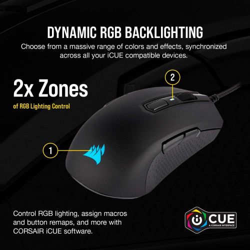 커세어 Corsair M55 RGB Pro Wired Ambidextrous Multi-Grip Gaming Mouse - 12,400 DPI Adjustable Sensor - 8 Programmable Buttons - Black