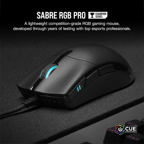 커세어 CORSAIR Sabre RGB PRO Champion Series FPS/MOBA Gaming Mouse - Ergonomic Shape for Esports and Competitive Play - Ultra-Lightweight 74g - Flexible Paracord Cable