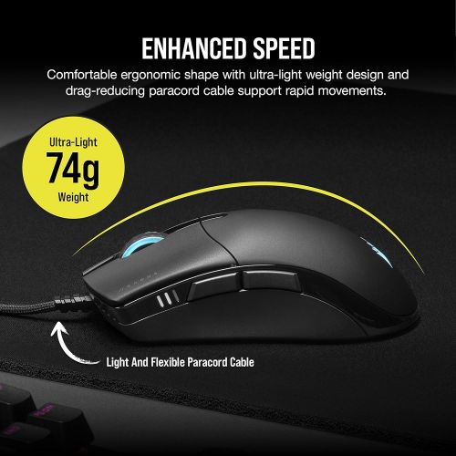 커세어 CORSAIR Sabre RGB PRO Champion Series FPS/MOBA Gaming Mouse - Ergonomic Shape for Esports and Competitive Play - Ultra-Lightweight 74g - Flexible Paracord Cable