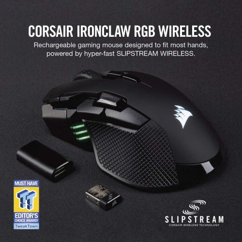 커세어 Corsair Ironclaw Wireless RGB - FPS and MOBA Gaming Mouse - 18,000 DPI Optical Sensor - Sub-1 ms SLIPSTREAM Wireless