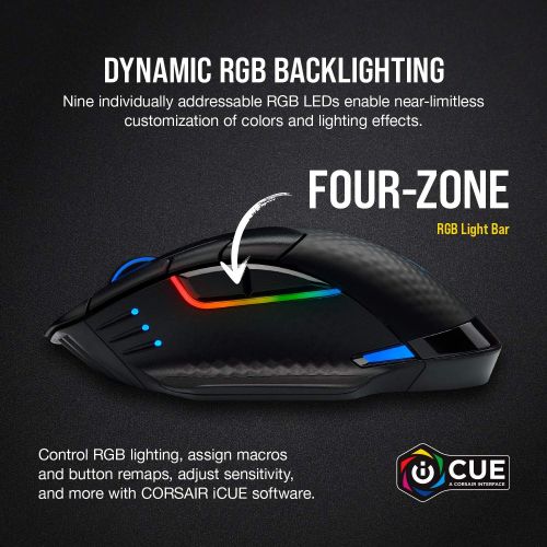 커세어 Corsair Dark Core RGB Pro SE, Wireless FPS/MOBA Gaming Mouse with Slipstream Technology, Black, Backlit RGB LED, 18000 DPI, Optical, Qi Wireless Charging Certified