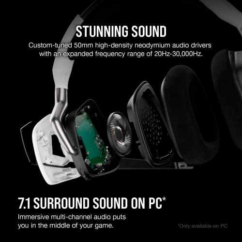 커세어 Corsair VOID RGB Elite Wireless Premium Gaming Headset with 7.1 Surround Sound - Discord Certified - Works with PC, PS5 and PS4 - White (CA-9011202-NA)