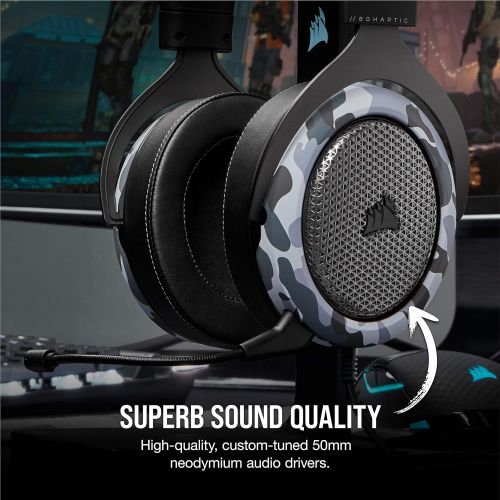 커세어 Corsair HS60 Haptic Stereo Gaming Headset with Haptic Bass, Memory Foam Earcups, Removable Microphone, Windows Sonic Compatible, Discord-Certified for PC - Arctic Camo