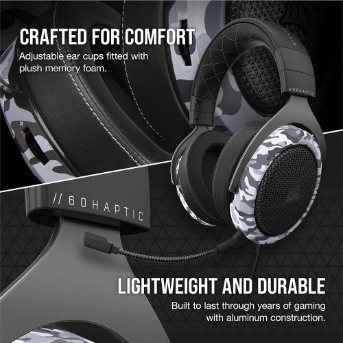 커세어 Corsair HS60 Haptic Stereo Gaming Headset with Haptic Bass, Memory Foam Earcups, Removable Microphone, Windows Sonic Compatible, Discord-Certified for PC - Arctic Camo