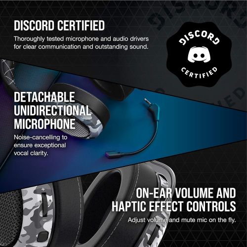 커세어 Corsair HS60 Haptic Stereo Gaming Headset with Haptic Bass, Memory Foam Earcups, Removable Microphone, Windows Sonic Compatible, Discord-Certified for PC - Arctic Camo