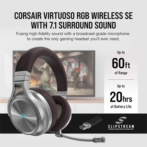 커세어 Corsair Virtuoso RGB Wireless SE Gaming Headset - High-Fidelity 7.1 Surround Sound W/Broadcast Quality Microphone, Memory Foam Earcups, 20 Hour Battery Life, Works w/PC, PS5, PS4 -