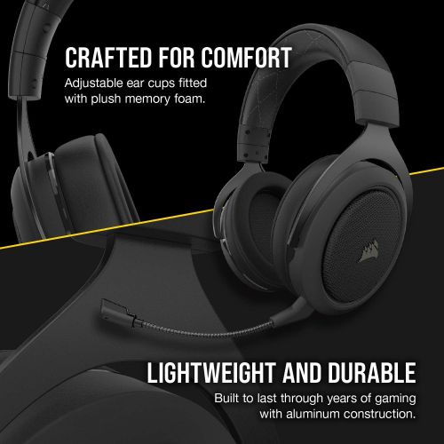커세어 Corsair HS70 Pro Wireless Gaming Headset - 7.1 Surround Sound Headphones for PC - Discord Certified - 50mm Drivers  Carbon