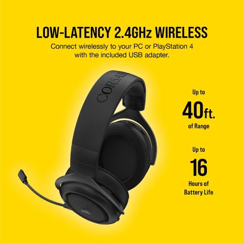 커세어 Corsair HS70 Pro Wireless Gaming Headset - 7.1 Surround Sound Headphones for PC - Discord Certified - 50mm Drivers  Carbon