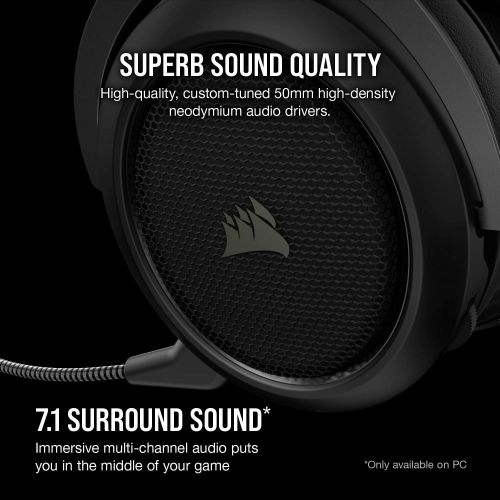 커세어 Corsair HS70 Pro Wireless Gaming Headset - 7.1 Surround Sound Headphones for PC - Discord Certified - 50mm Drivers  Carbon
