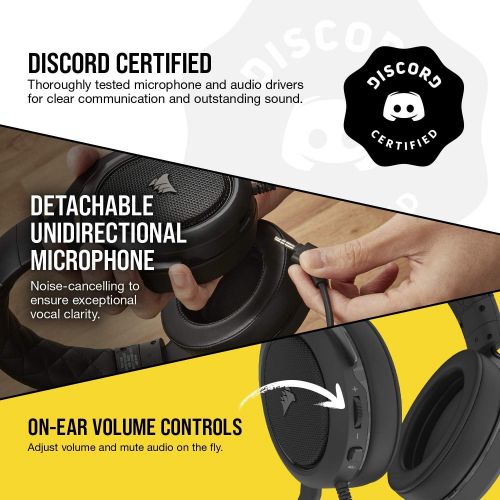 커세어 Corsair HS50 Pro - Stereo Gaming Headset - Discord Certified Headphones - Works with PC, Mac, Xbox One, PS4, Nintendo Switch, iOS and Android  Carbon