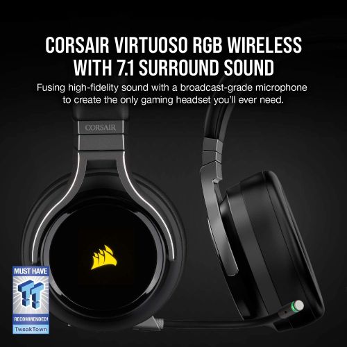 커세어 Corsair Virtuoso RGB Wireless Gaming Headset - High-Fidelity 7.1 Surround Sound - Memory Foam Earcups - 20 Hour Battery Life - Carbon