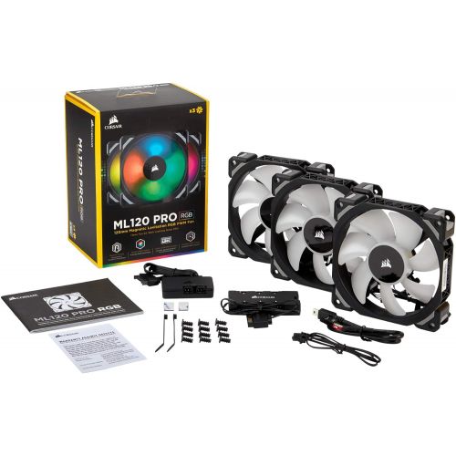 커세어 Corsair ML120 PRO 120mm Premium Magnetic Levitation RGB LED PWM Fan with Lighting Node 3 Pack (CO-9050076-WW)