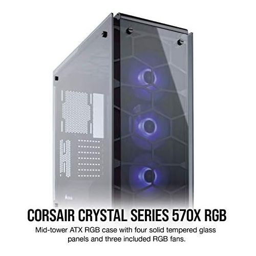 커세어 Corsair Crystal 570X RGB Mid-Tower Case, 3 RGB Fans, Tempered Glass - Black - CC-9011098-WW