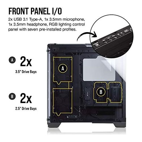 커세어 Corsair Crystal 570X RGB Mid-Tower Case, 3 RGB Fans, Tempered Glass - Black - CC-9011098-WW