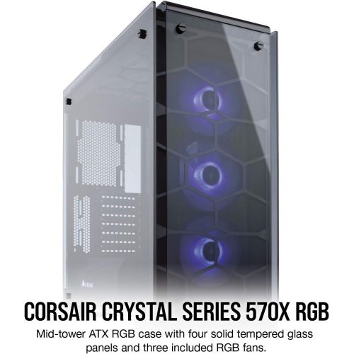 커세어 Corsair Crystal 570X RGB Mid-Tower Case, 3 RGB Fans, Tempered Glass - Black - CC-9011098-WW