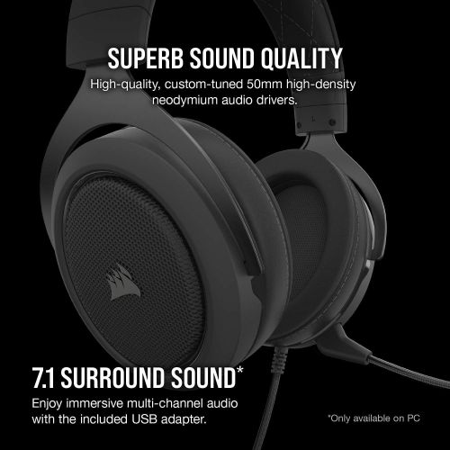 커세어 Corsair HS60 Pro  7.1 Virtual Surround Sound PC Gaming Headset w/USB DAC - Discord Certified Headphones  Compatible with Xbox One, PS4, and Nintendo Switch  Carbon