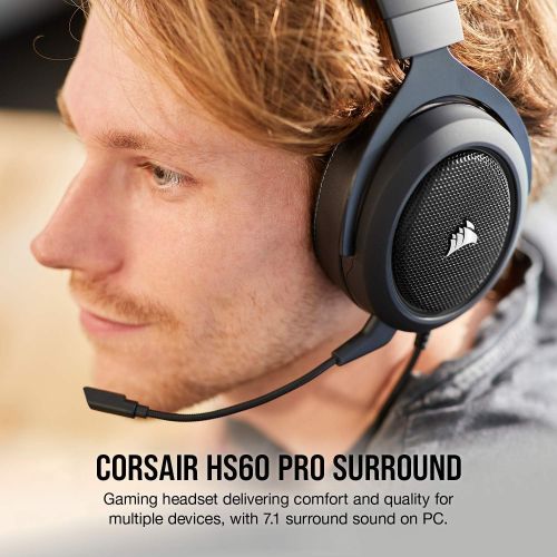 커세어 Corsair HS60 Pro  7.1 Virtual Surround Sound PC Gaming Headset w/USB DAC - Discord Certified Headphones  Compatible with Xbox One, PS4, and Nintendo Switch  Carbon