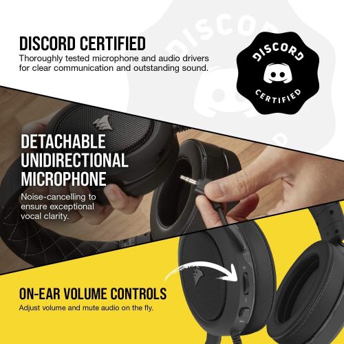 커세어 Corsair HS60 Pro  7.1 Virtual Surround Sound PC Gaming Headset w/USB DAC - Discord Certified Headphones  Compatible with Xbox One, PS4, and Nintendo Switch  Carbon