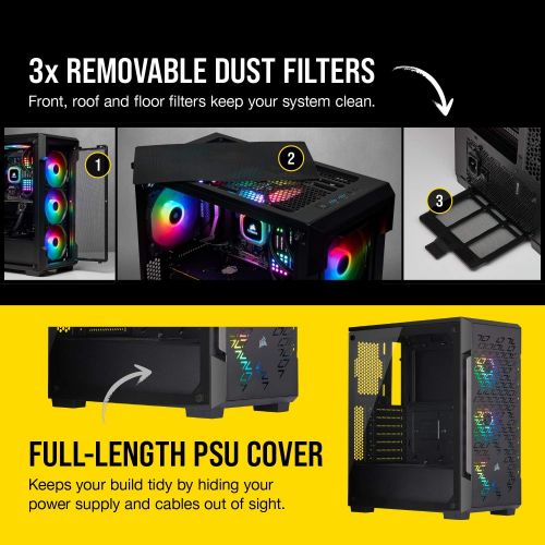 커세어 Corsair iCUE 220T RGB Airflow Tempered Glass Mid-Tower Smart Case, Black