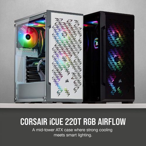 커세어 Corsair iCUE 220T RGB Airflow Tempered Glass Mid-Tower Smart Case, Black