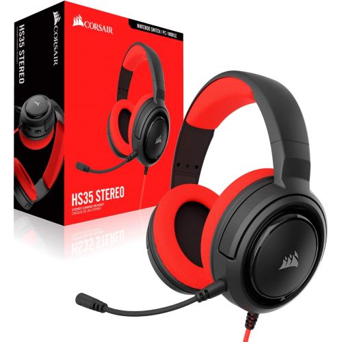 커세어 Corsair HS35 - Stereo Gaming Headset - Memory Foam Earcups - Headphones Designed for Switch and Mobile  Red, Switch Red