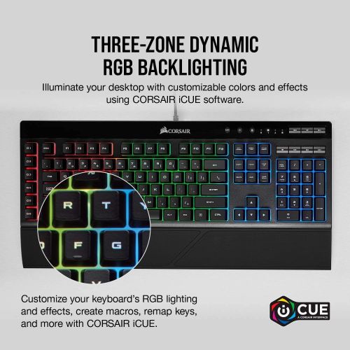 커세어 Corsair K55 RGB Gaming Keyboard  IP42 Dust and Water Resistance  6 Programmable Macro Keys  Dedicated Media Keys - Detachable Palm Rest Included