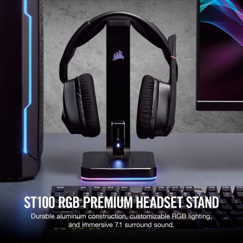 커세어 CORSAIR ST100 RGB Premium Headset Stand with 7.1 Surround Sound - 3.5mm and 2xUSB 3.0