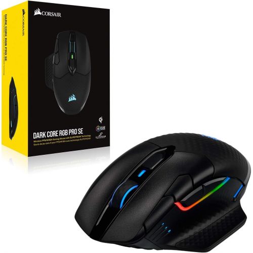 커세어 Corsair Dark Core RGB Pro SE, Wireless FPS/MOBA Gaming Mouse with Slipstream Technology, Black, Backlit RGB LED, 18000 DPI, Optical, Qi Wireless Charging Certified