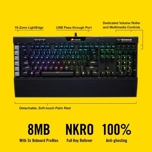 커세어 Corsair K95 RGB Platinum Mechanical Gaming Keyboard - 6x Programmable Macro Keys - USB Passthrough & Media Controls - Fastest Cherry MX Speed - RGB LED Backlit - Black Finish