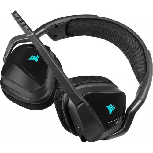 커세어 Corsair VOID ELITE RGB Wireless Gaming Headset (7.1 Surround Sound, Low Latency 2.4 GHz Wireless, 40ft Wireless Range, Customisable RGB Lighting, Durable Aluminium with PC, PS4 Com