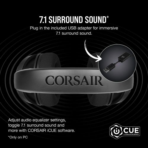 커세어 Corsair HS45-7.1 Virtual Surround Sound PC Gaming Headset w/USB DAC - Memory Foam Earcups - Carbon