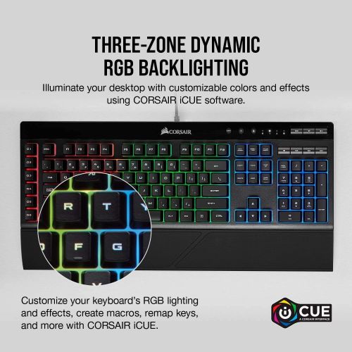 커세어 [아마존베스트]Corsair K55 RGB Gaming Keyboard  IP42 Dust and Water Resistance  6 Programmable Macro Keys  Dedicated Media Keys - Detachable Palm Rest Included