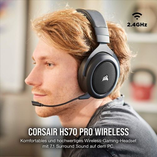 커세어 [아마존베스트]Corsair HS70 Pro Wireless Gaming Headset (7.1 Surround Sound, Ultra Low Latency, 12 Meter Range, Lightweight Design, Removable Noise Canceling Microphone, for PC and PS4) carbon