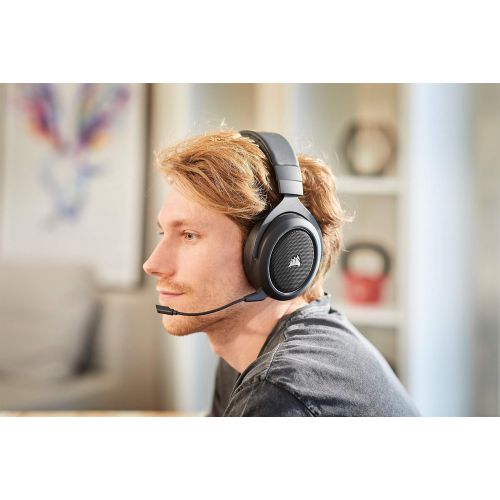 커세어 [아마존베스트]Corsair HS70 Pro Wireless Gaming Headset (7.1 Surround Sound, Ultra Low Latency, 12 Meter Range, Lightweight Design, Removable Noise Canceling Microphone, for PC and PS4) carbon