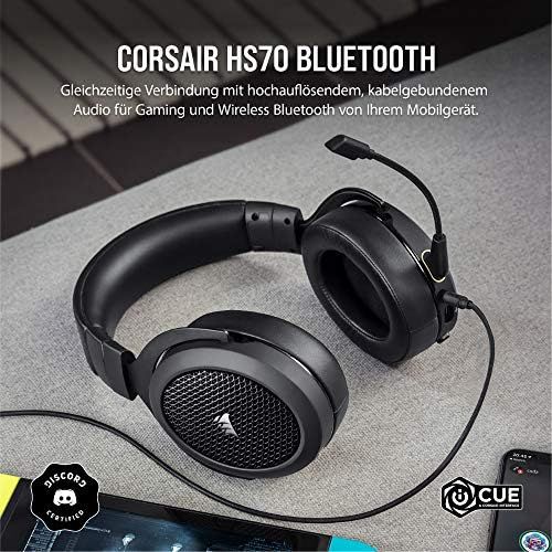 커세어 [아마존베스트]Corsair HS70 BLUETOOTH Multi-Platform Gaming Headset (Gaming and Chat Audio Simultaneously, Extensive Device Compatibility, 50mm Neodymium Speakers, Memory Foam Earcups) Black