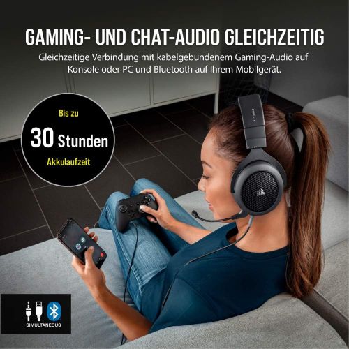 커세어 [아마존베스트]Corsair HS70 BLUETOOTH Multi-Platform Gaming Headset (Gaming and Chat Audio Simultaneously, Extensive Device Compatibility, 50mm Neodymium Speakers, Memory Foam Earcups) Black
