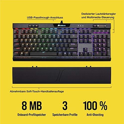 커세어 [아마존베스트]Corsair K70 RGB MK.2 Low Profile Rapidfire Mechanical Gaming Keyboard (Cherry MX Speed: Fast and Highly Precise, Dynamic RGB LED Backlight, QWERTZ DE Layout) black